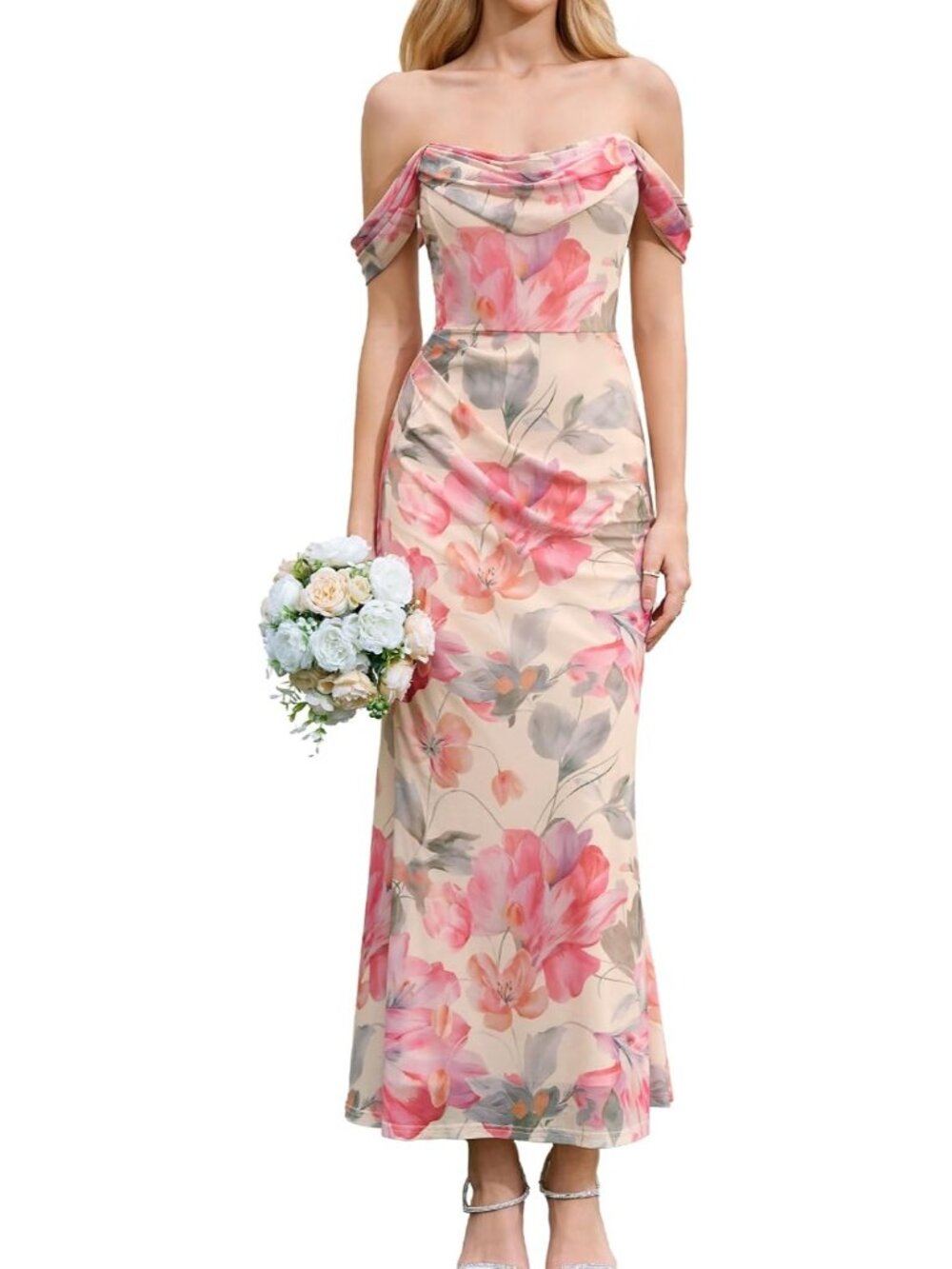 Women's Yellow Floral Off The Shoulder Bodycon Corset Formal Wedding Maxi Dress